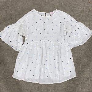 Isabel Maternity Blue Dot Bell Sleeve Top